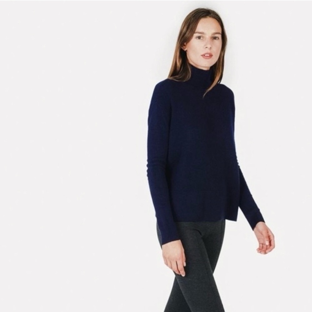 EVERLANE Deep Navy Hue Semi Sheer Rolled Turtleneck Wool Sweater